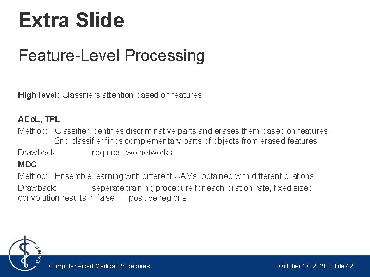 Extra Slide Feature-Level Processing High level: Classifiers attention based on features ACo. L, TPL