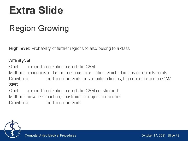 Extra Slide Region Growing High level: Probability of further regions to also belong to