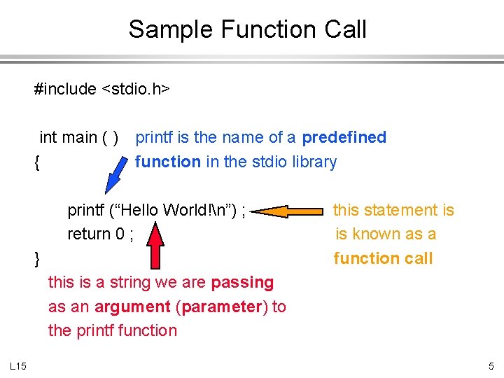 Sample Function Call #include <stdio. h> int main ( ) { printf is the