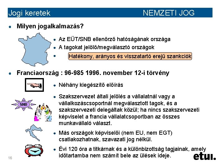 Jogi keretek ● NEMZETI JOG Milyen jogalkalmazás? Az EÜT/SNB ellenőrző hatóságának országa ● A