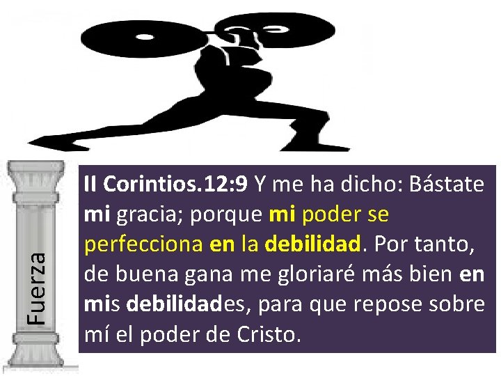 Fuerza II Corintios. 12: 9 Y me ha dicho: Bástate mi gracia; porque mi