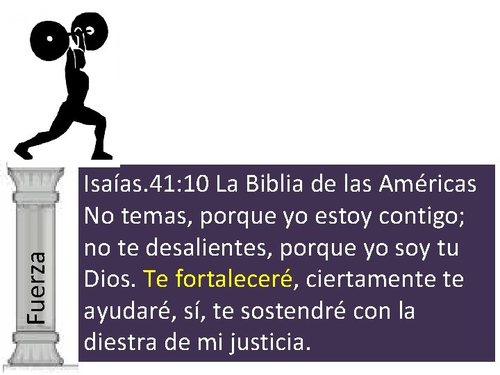 Fuerza Isaías. 41: 10 La Biblia de las Américas No temas, porque yo estoy
