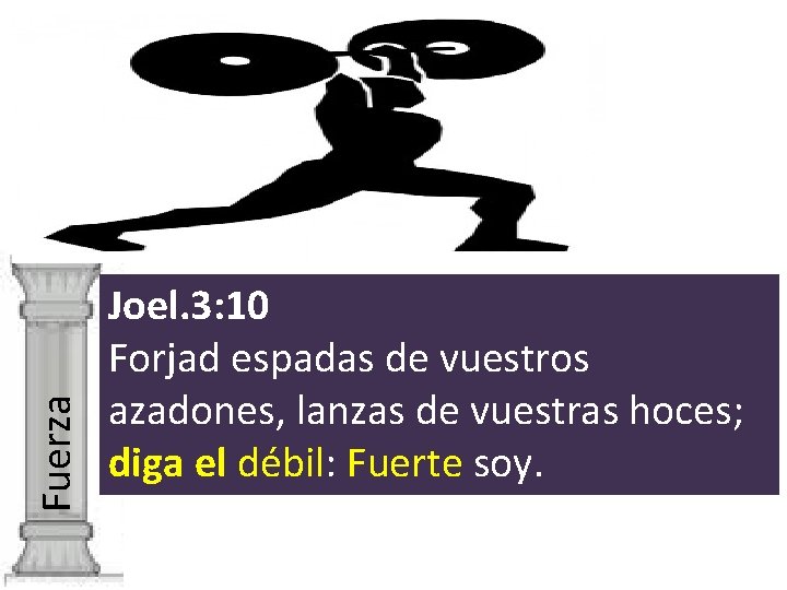 Fuerza Joel. 3: 10 Forjad espadas de vuestros azadones, lanzas de vuestras hoces; diga