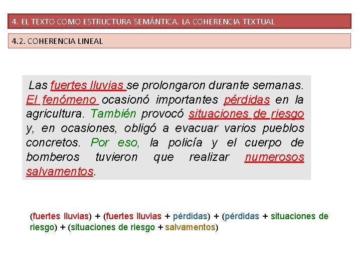 4. EL TEXTO COMO ESTRUCTURA SEMÁNTICA. LA COHERENCIA TEXTUAL 4. 2. COHERENCIA LINEAL Las