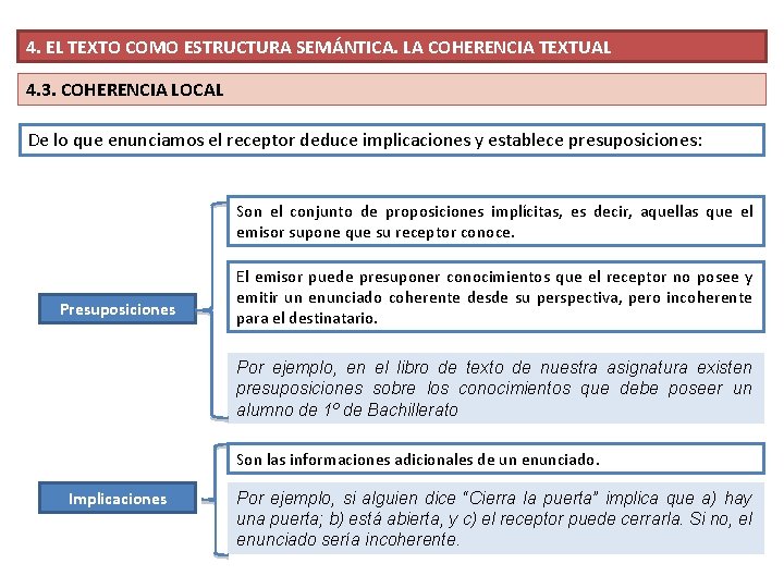 4. EL TEXTO COMO ESTRUCTURA SEMÁNTICA. LA COHERENCIA TEXTUAL 4. 3. COHERENCIA LOCAL De