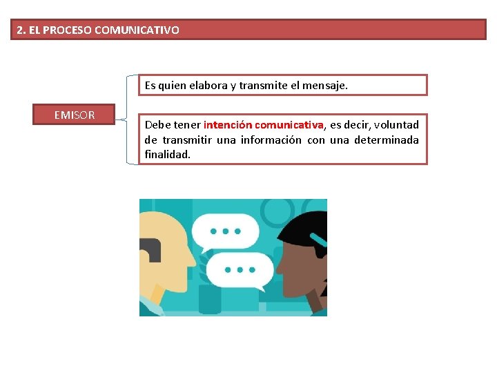 2. EL PROCESO COMUNICATIVO Es quien elabora y transmite el mensaje. EMISOR Debe tener