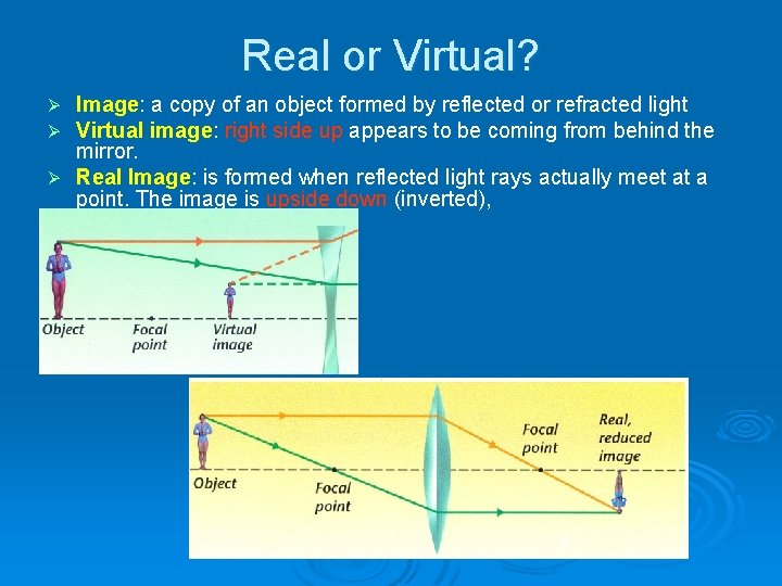 Real or Virtual? Image: a copy of an object formed by reflected or refracted