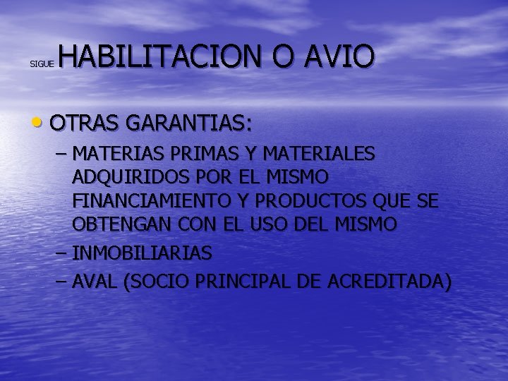 SIGUE HABILITACION O AVIO • OTRAS GARANTIAS: – MATERIAS PRIMAS Y MATERIALES ADQUIRIDOS POR