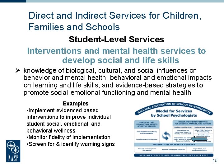 Direct and Indirect Services for Children, Families and Schools Student-Level Services Interventions and mental