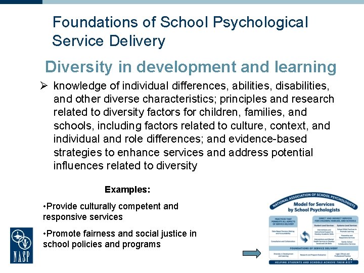 Foundations of School Psychological Service Delivery Diversity in development and learning Ø knowledge of