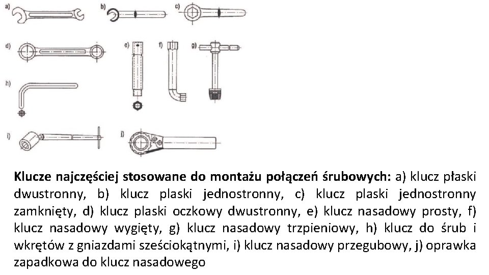 Klucze najczęściej stosowane do montażu połączeń śrubowych: a) klucz płaski dwustronny, b) klucz plaski Klucze najczęściej stosowane do montażu połączeń śrubowych: a) klucz płaski dwustronny, b) klucz plaski