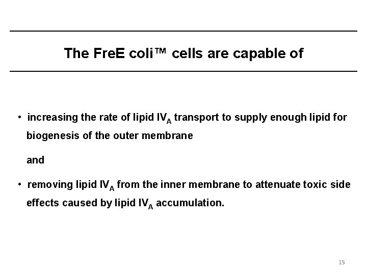 The Fre. E coli™ cells are capable of • increasing the rate of lipid