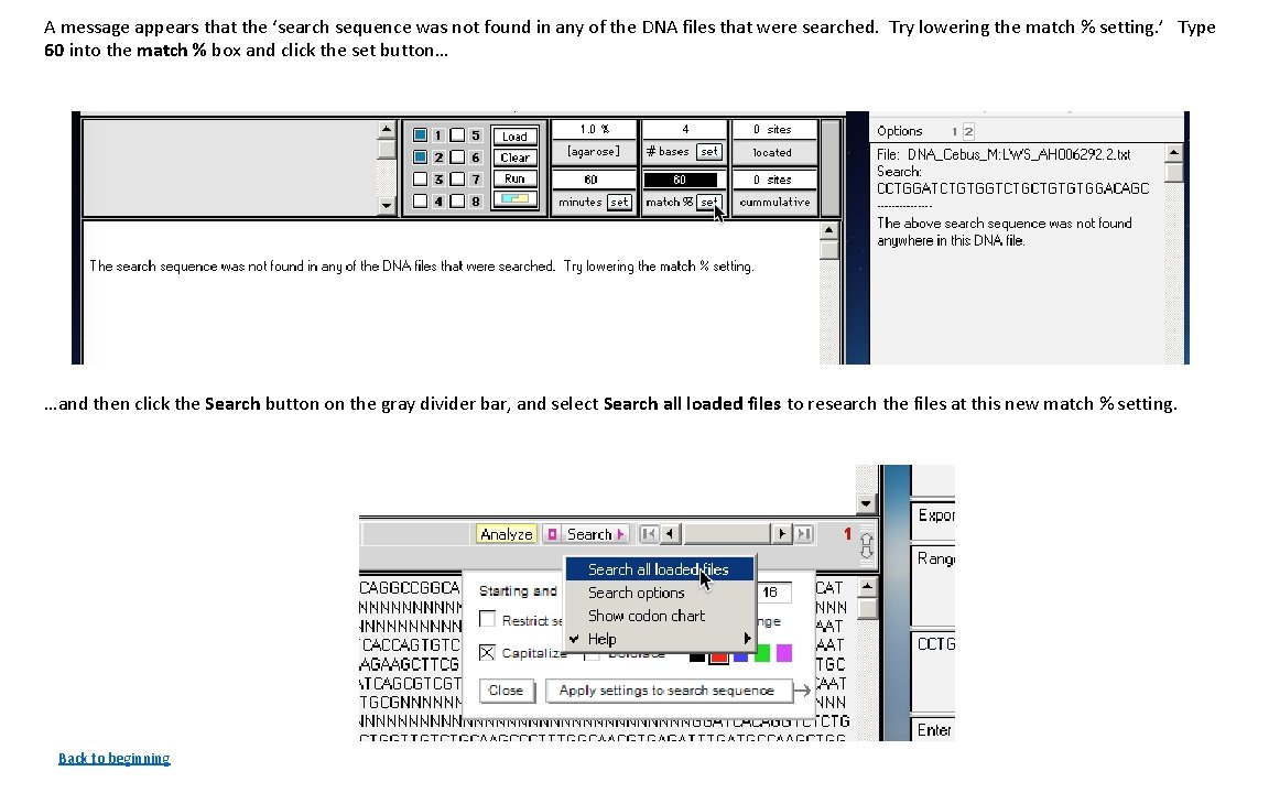 A message appears that the ‘search sequence was not found in any of the