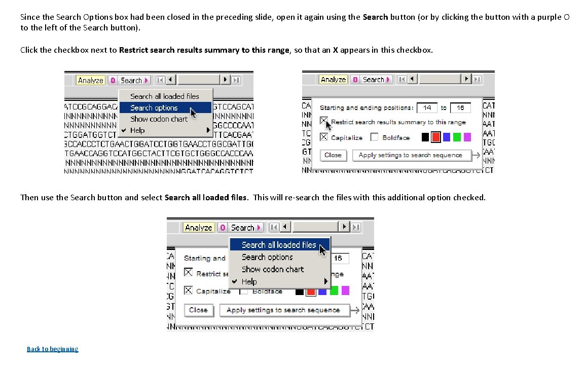 Since the Search Options box had been closed in the preceding slide, open it