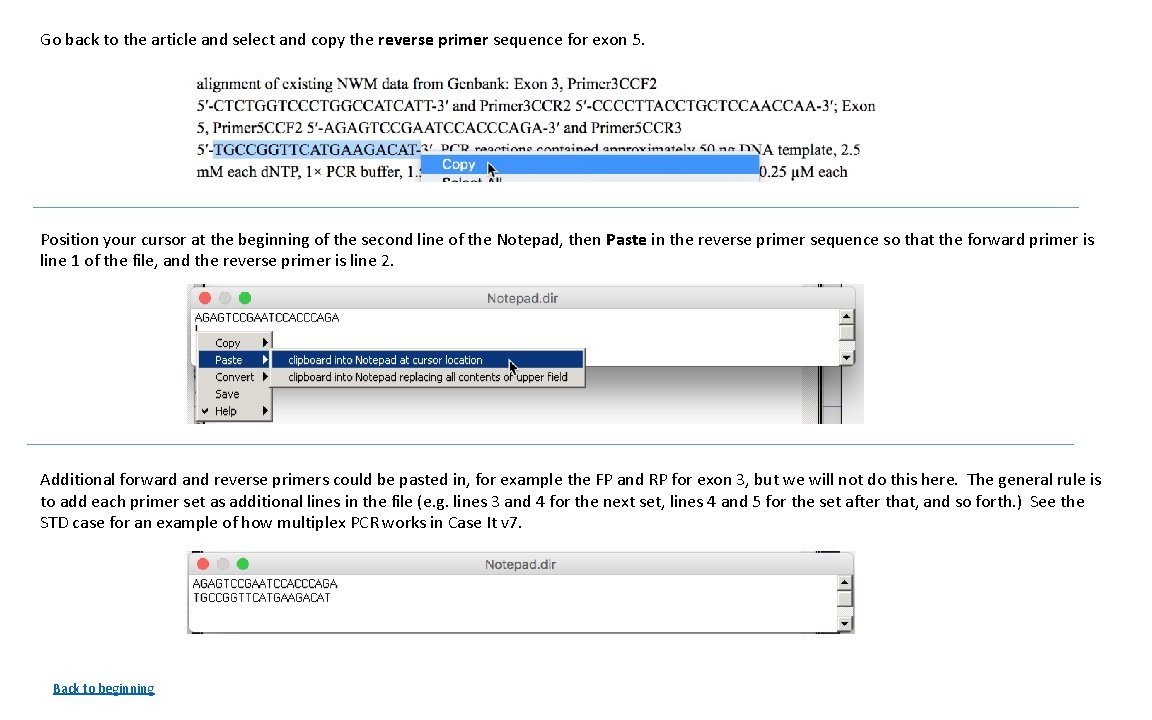 Go back to the article and select and copy the reverse primer sequence for