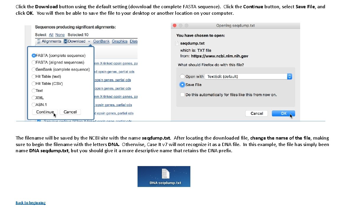 Click the Download button using the default setting (download the complete FASTA sequence). Click