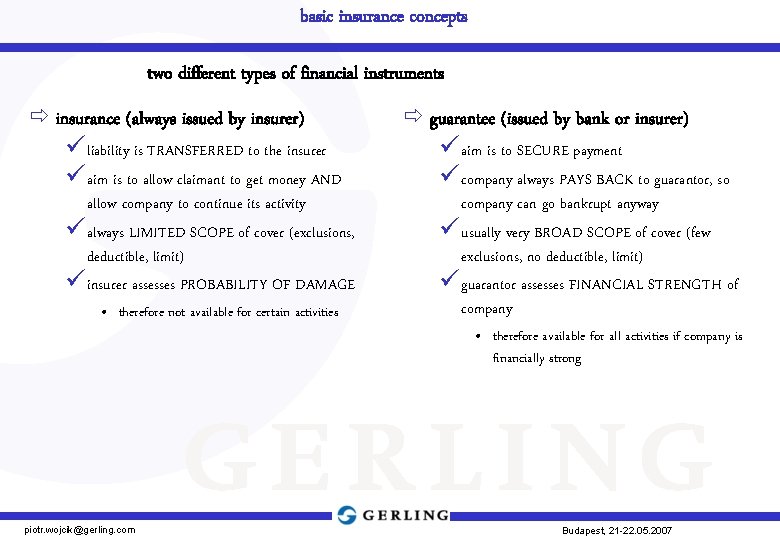 basic insurance concepts two different types of financial instruments ð insurance (always issued by