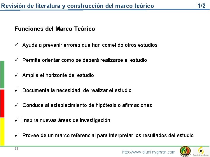 Revisión de literatura y construcción del marco teórico Funciones del Marco Teórico ü Ayuda