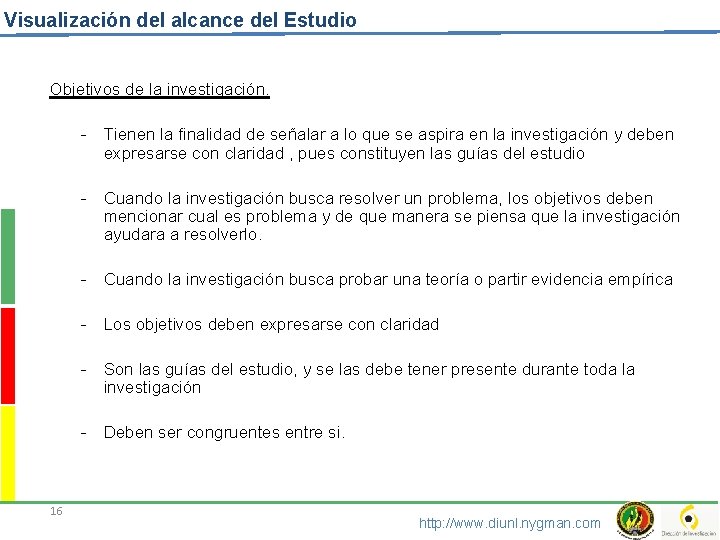 Visualización del alcance del Estudio Objetivos de la investigación. - Tienen la finalidad de