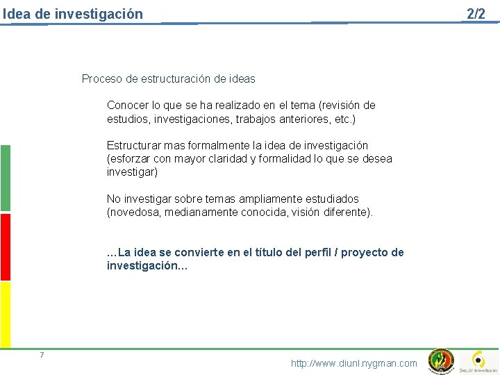 Idea de investigación 2/2 Proceso de estructuración de ideas Conocer lo que se ha