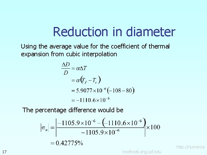 Reduction in diameter Using the average value for the coefficient of thermal expansion from