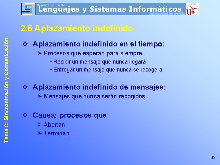 Tema 8: Sincronización y Comunicación 2. 5 Aplazamiento indefinido v Aplazamiento indefinido en el