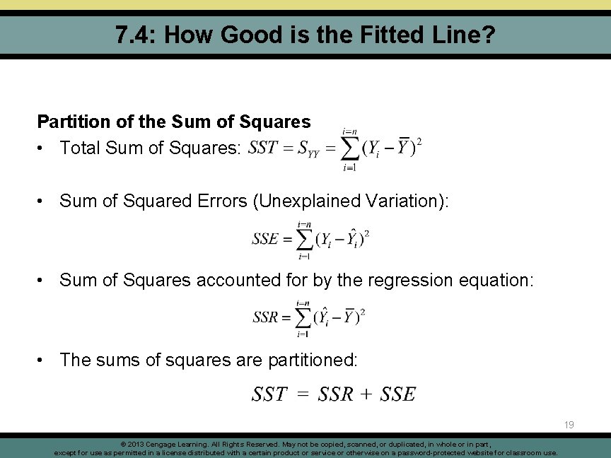 7. 4: How Good is the Fitted Line? Partition of the Sum of Squares