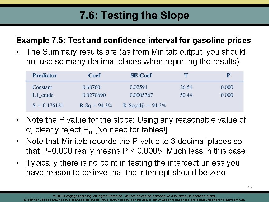 7. 6: Testing the Slope Example 7. 5: Test and confidence interval for gasoline