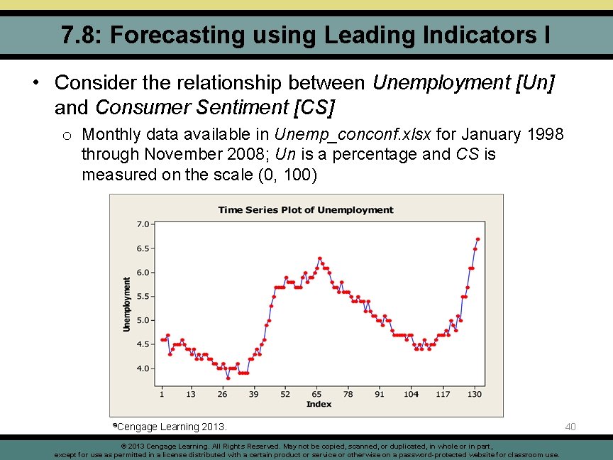 7. 8: Forecasting using Leading Indicators I • Consider the relationship between Unemployment [Un]