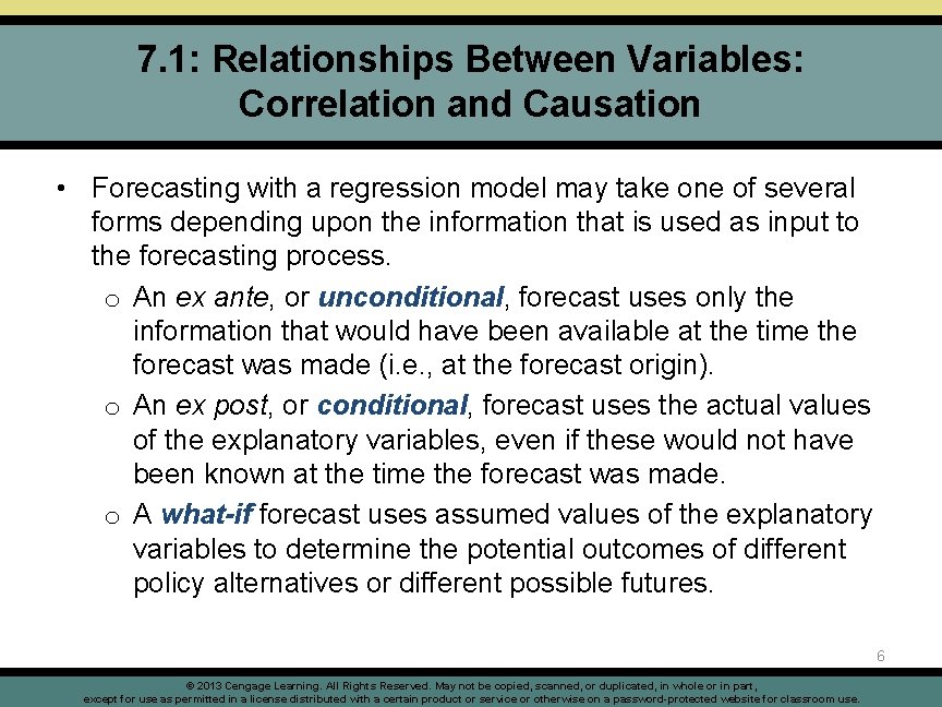 7. 1: Relationships Between Variables: Correlation and Causation • Forecasting with a regression model
