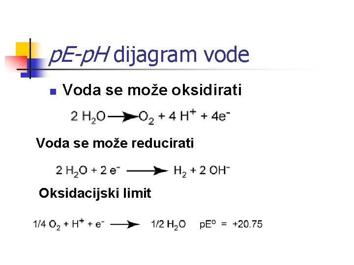 p. E-p. H dijagram vode n Voda se može oksidirati Voda se može reducirati