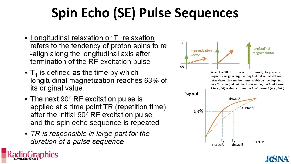 Spin Echo (SE) Pulse Sequences • Longitudinal relaxation or T 1 relaxation refers to