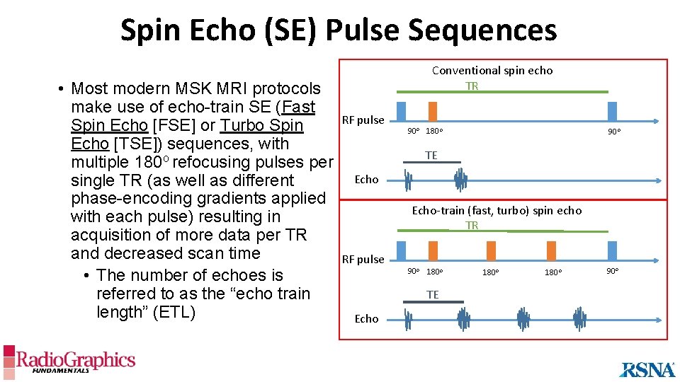 Spin Echo (SE) Pulse Sequences • Most modern MSK MRI protocols make use of