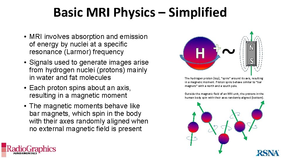 Basic MRI Physics – Simplified • MRI involves absorption and emission of energy by