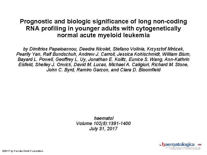 Prognostic and biologic significance of long non-coding RNA profiling in younger adults with cytogenetically