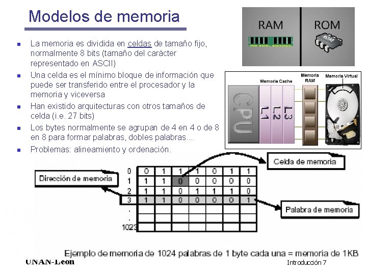 Modelos de memoria n n n La memoria es dividida en celdas de tamaño