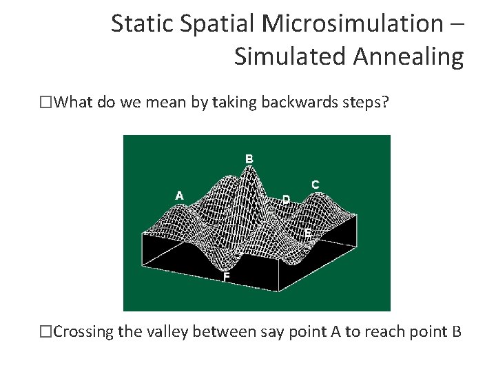 Static Spatial Microsimulation – Simulated Annealing �What do we mean by taking backwards steps?