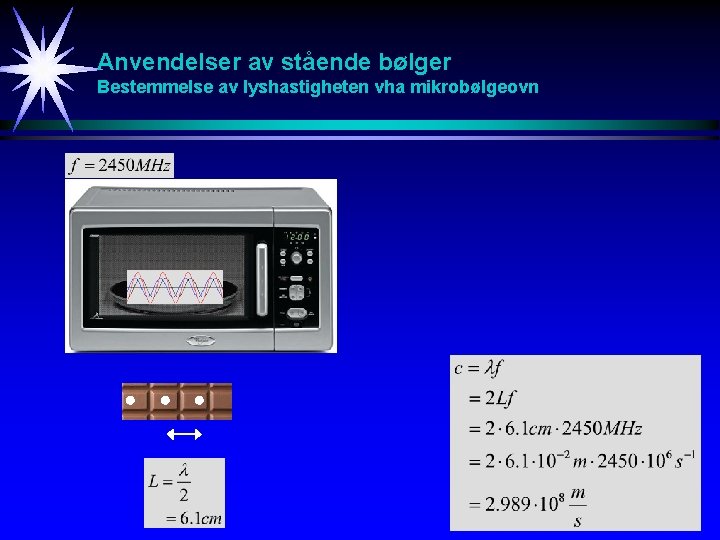 Anvendelser av stående bølger Bestemmelse av lyshastigheten vha mikrobølgeovn 