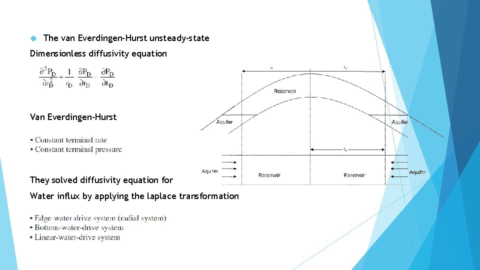  The van Everdingen-Hurst unsteady-state Dimensionless diffusivity equation Van Everdingen-Hurst They solved diffusivity equation