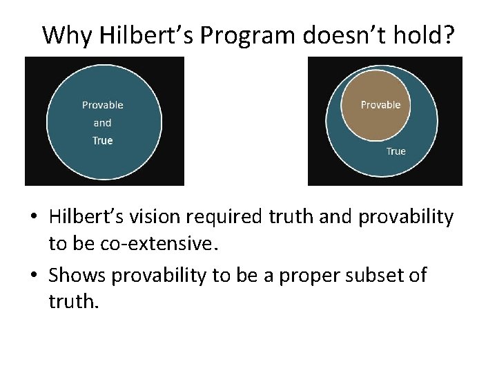 Why Hilbert’s Program doesn’t hold? • Hilbert’s vision required truth and provability to be