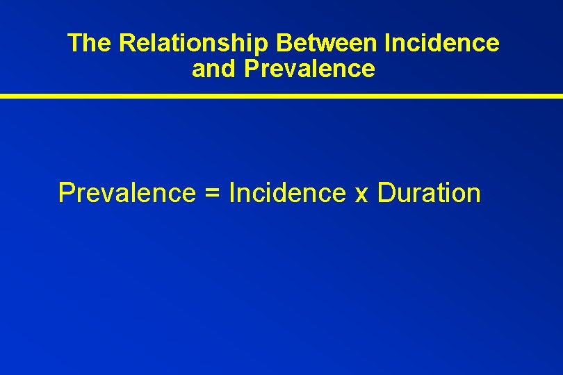 The Relationship Between Incidence and Prevalence = Incidence x Duration 