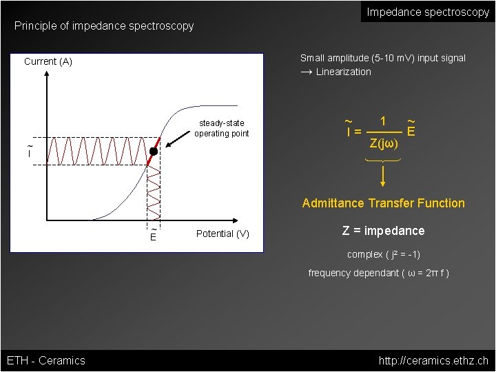 Impedance spectroscopy Principle of impedance spectroscopy Small amplitude (5 -10 m. V) input signal