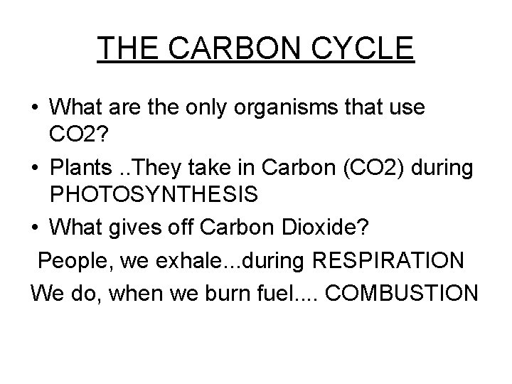 THE CARBON CYCLE • What are the only organisms that use CO 2? •