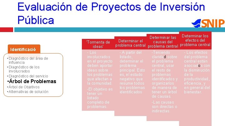 Evaluación de Proyectos de Inversión Pública Identificació n • Diagnóstico del área de influencia
