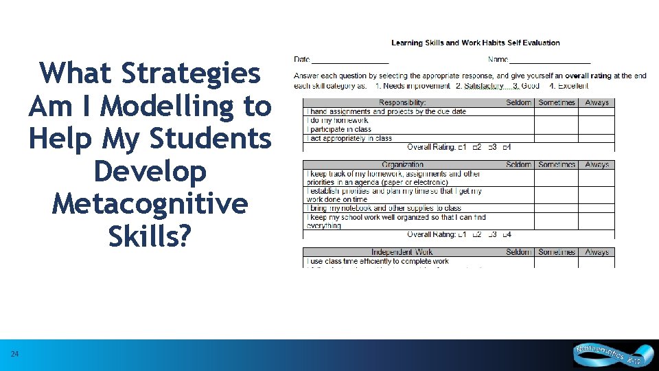 What Strategies Am I Modelling to Help My Students Develop Metacognitive Skills? 24 24