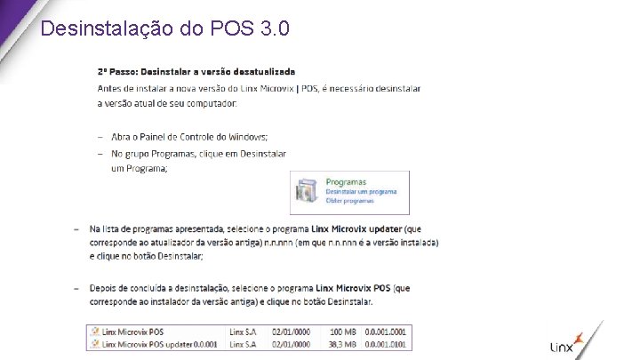 Desinstalação do POS 3. 0 