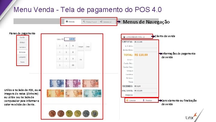 Menu Venda - Tela de pagamento do POS 4. 0 Menus de Navegação Planos