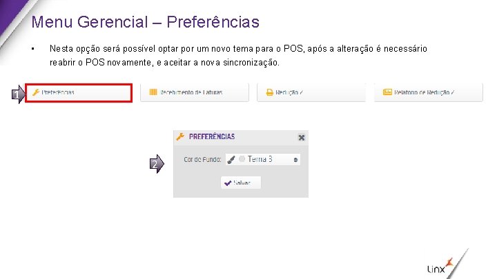 Menu Gerencial – Preferências • Nesta opção será possível optar por um novo tema