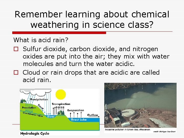 Remember learning about chemical weathering in science class? What is acid rain? o Sulfur