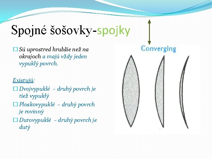 Spojné šošovky-spojky � Sú uprostred hrubšie než na okrajoch a majú vždy jeden vypuklý